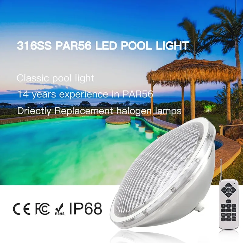 PAR56 178MM 18W 316SS IP68 RGB Single Color Led Pool Light