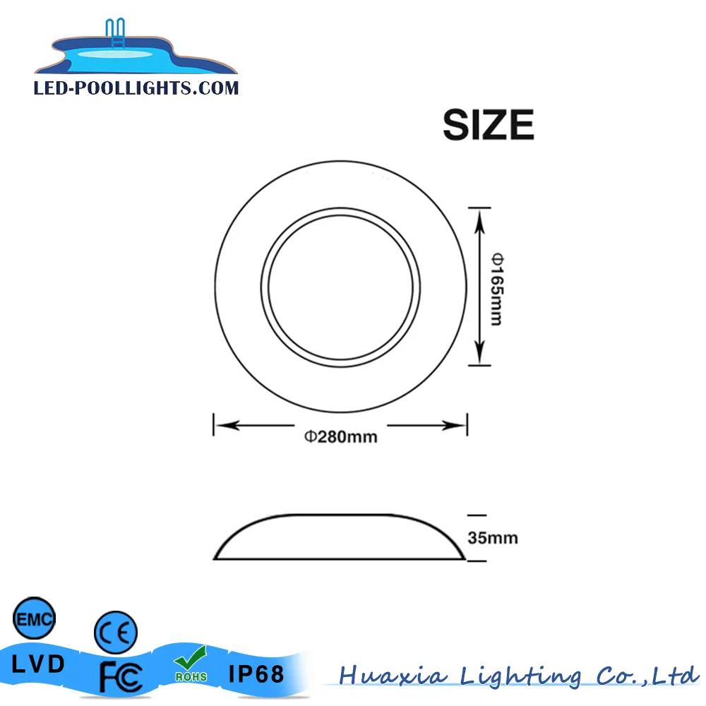 280mm SS316  18W 24W 30W 35W 42W Resin Filled LED Swimming Pool Light Flat Underwater Lamp