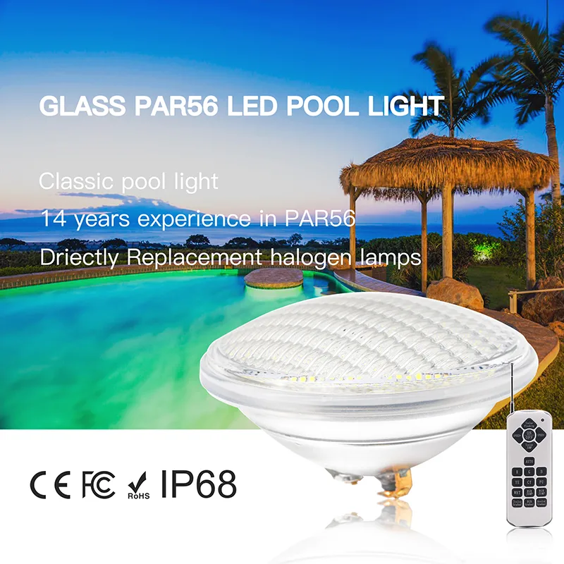 PAR56 178MM 18W Glsss LED Swimming Pool Light RGB IP68 Underwater Light