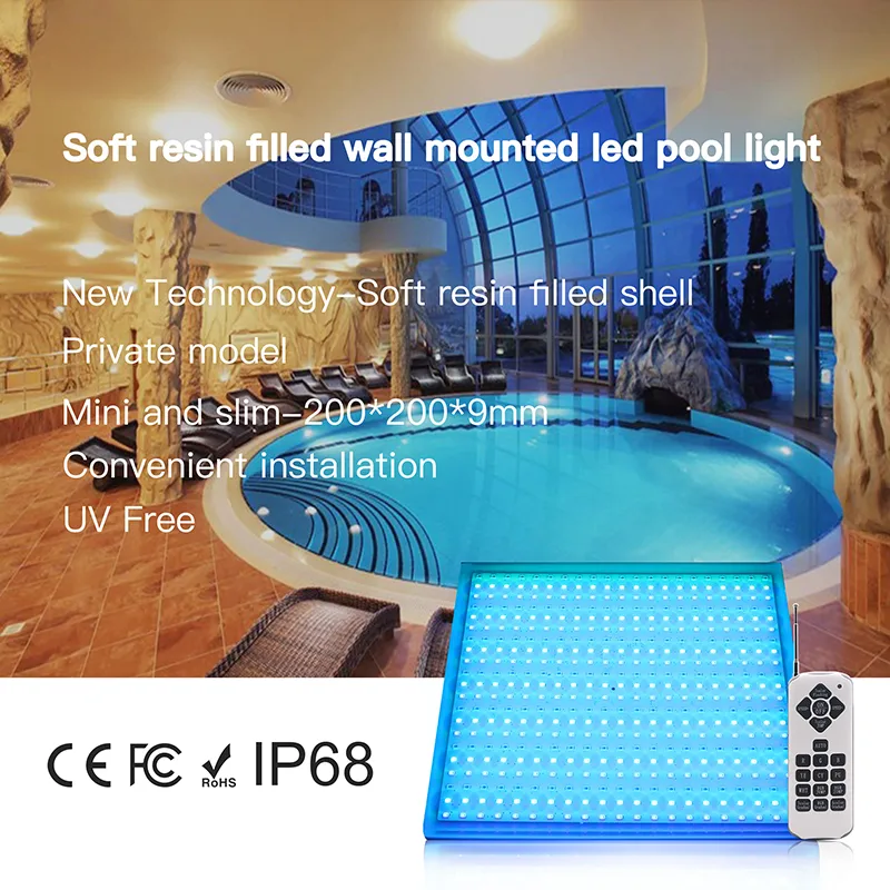 Resin Filled Flexible Square flat RGB Color IP68 Switch Control led pool light
