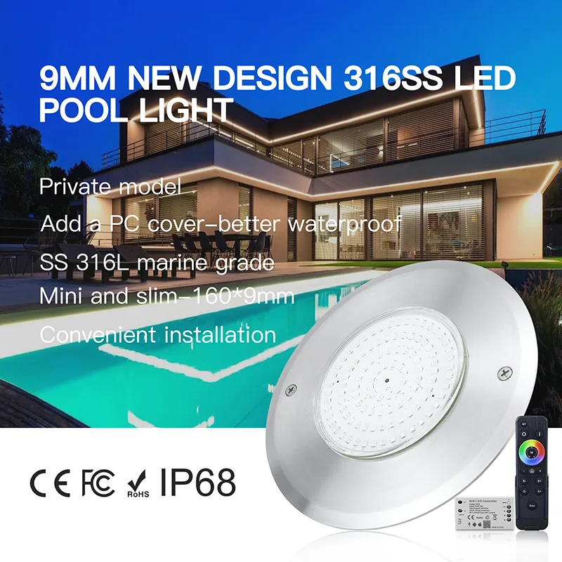 Pool Light Ultrathin 9MM 316SS IP68 Resin Filled Underwater Light