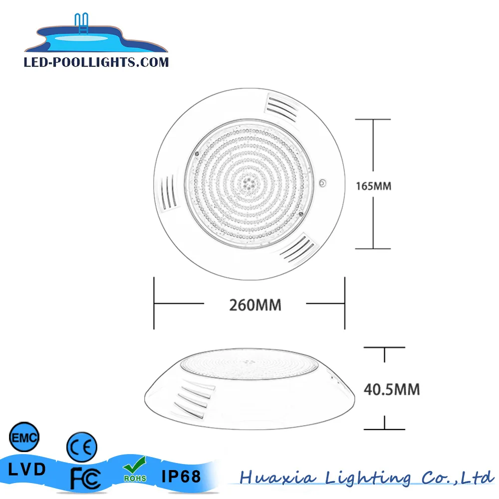 260mm PC  18W 24W 30W 35W 42W Resin Filled LED Swimming Pool Light Flat Underwater Lamp